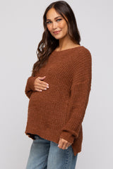Brown Dropped Shoulder Maternity Sweater
