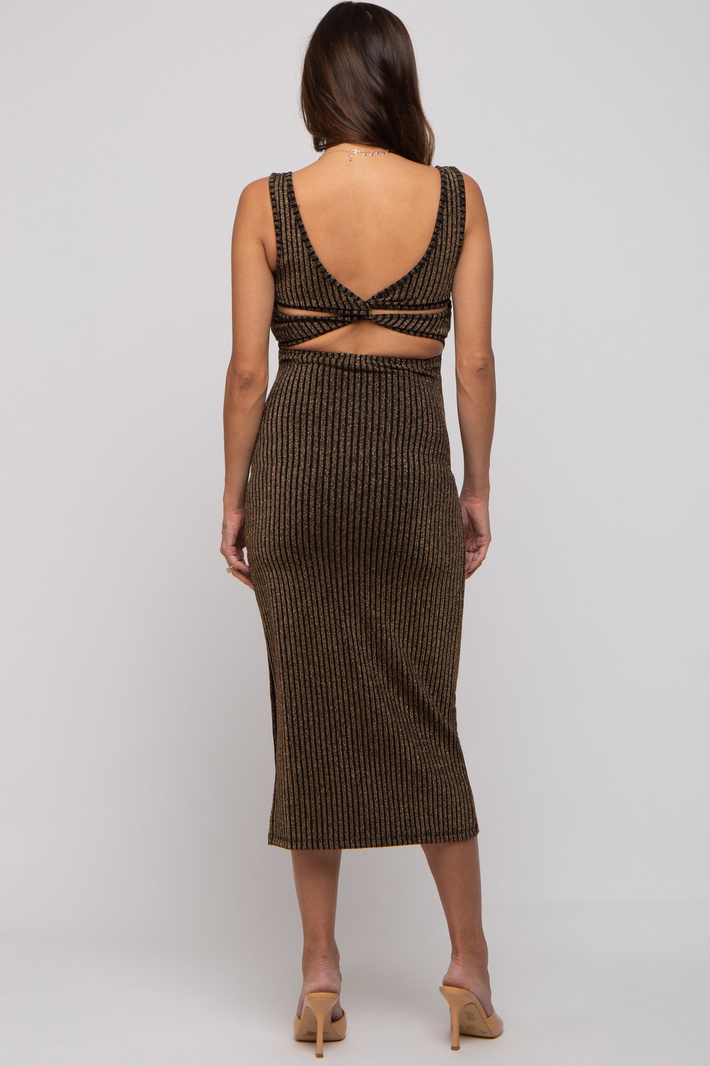Black Metallic Ribbed Cut Out Back Maternity Midi Dress – PinkBlush