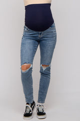 Blue Distressed Knee Maternity Jeans