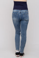 Blue Distressed Knee Maternity Jeans