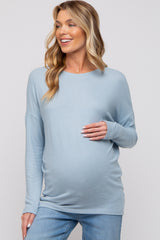 Light Blue Knit Long Sleeve Maternity Top