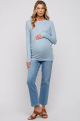 Light Blue Knit Long Sleeve Maternity Top
