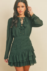 Green Ruffle Ruched Mini Dress