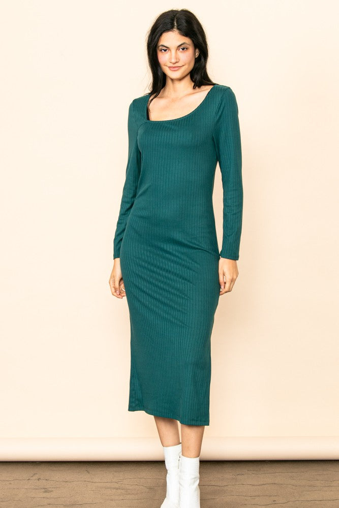 Forest Green Ribbed Side Slit Midi Dress PinkBlush Forest Green Ribbed Side Slit Midi Dress PinkBlush