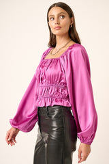 Orchid Satin Square Neck Long Sleeve Blouse