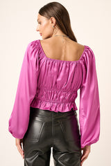 Orchid Satin Square Neck Long Sleeve Blouse