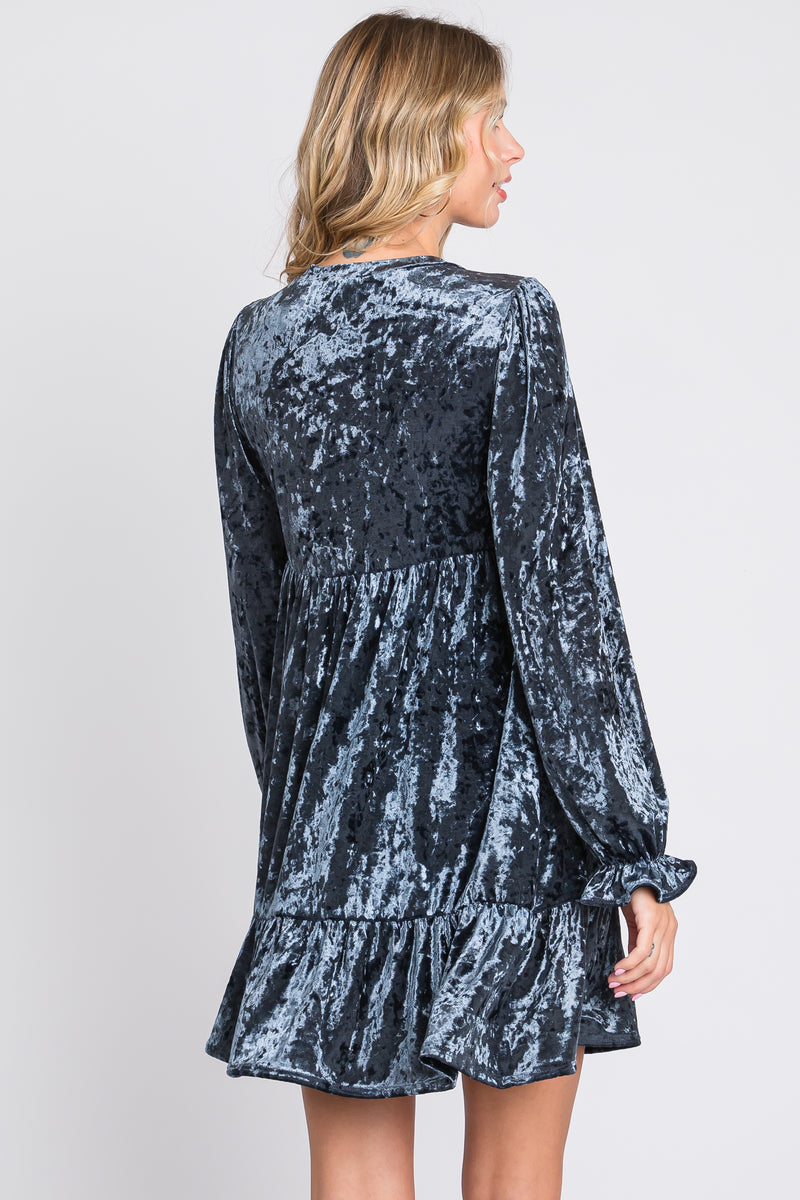 Blue Velvet Long Sleeve Dress – PinkBlush