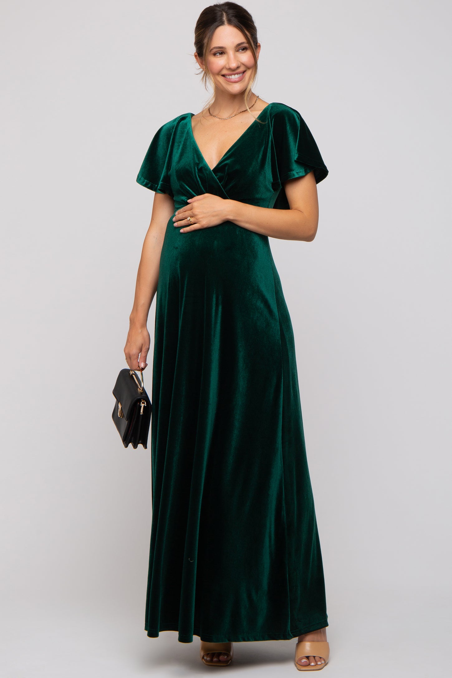 Emerald Green Velvet Maternity Maxi Dress– PinkBlush