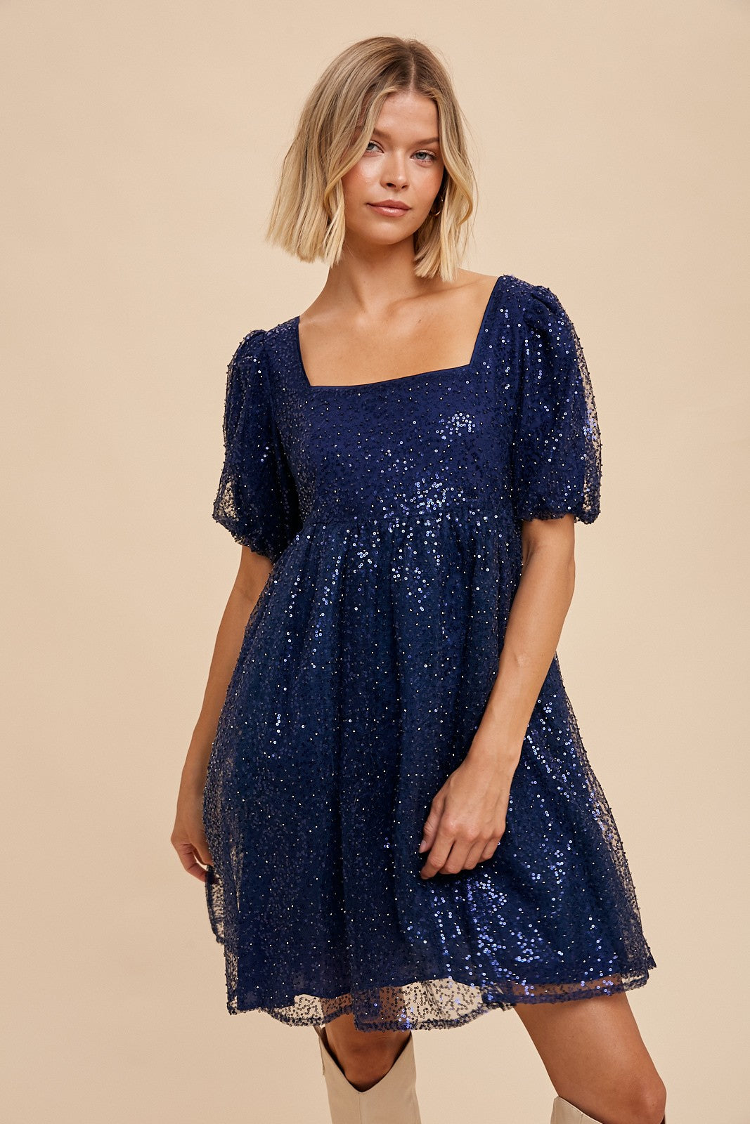 Navy Blue Sequin Pearl Embellished Square Neck Babydoll Maternity Dres PinkBlush Navy Blue Sequin Pearl Embellished Square Neck Babydoll Maternity Dres PinkBlush