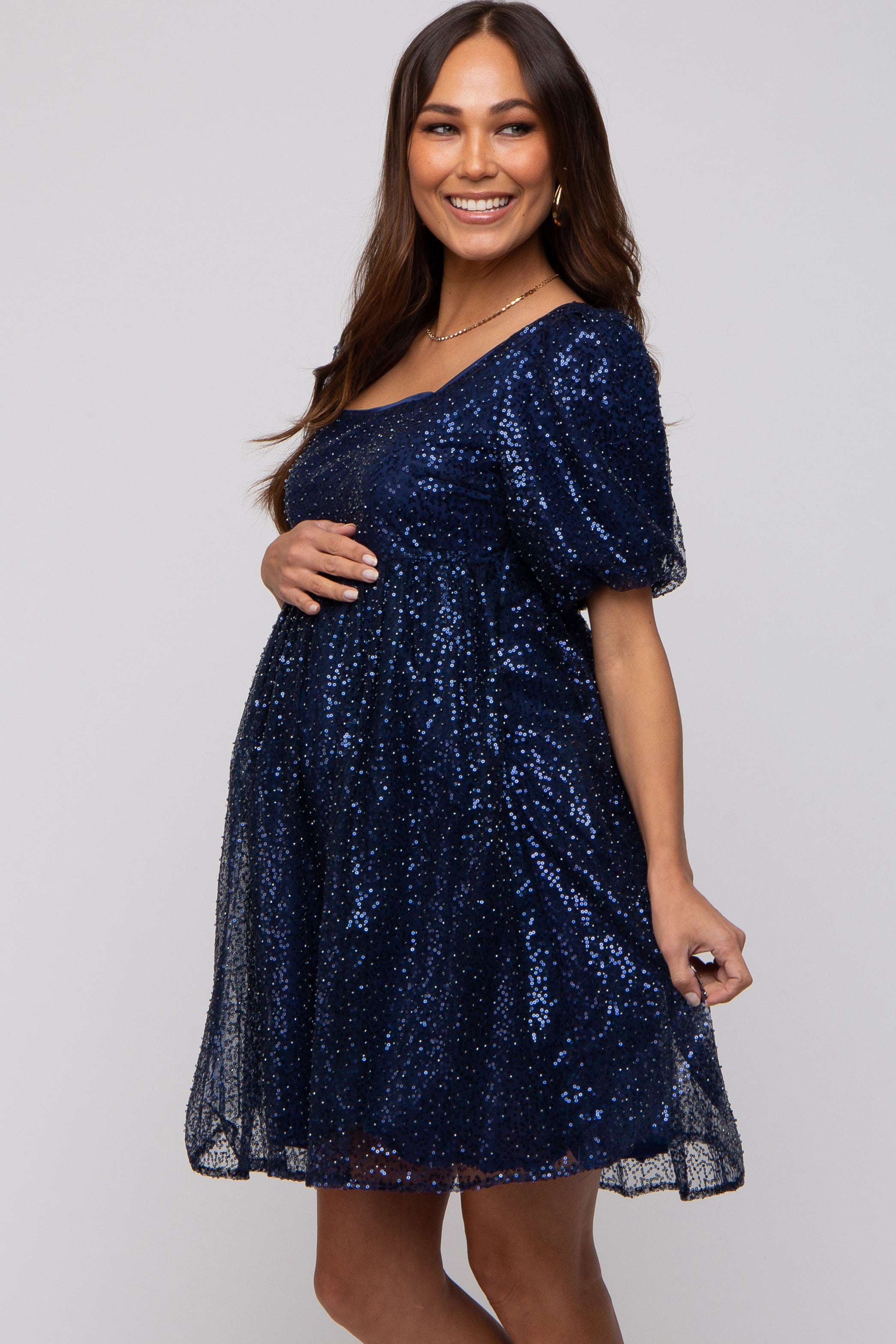 blue sequin maternity dress Navy Pearl Embellished Square Neck Babydoll Color:Black Color 100% Polyester Dry clean Velvet Bridesmaid Dresses Shop Slim-Fit Stretch Twill