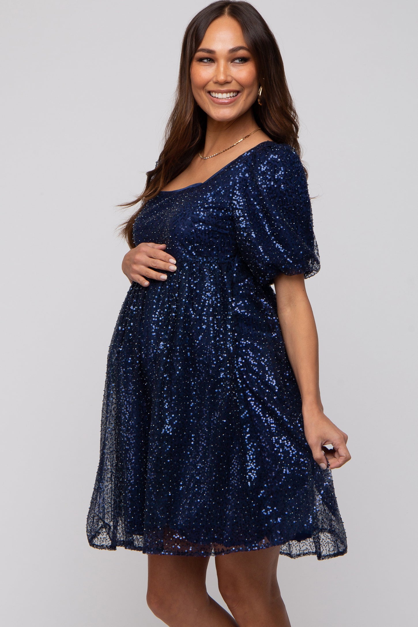 maternity dress with sequins Tiffany Rose Mia Ivory Pattern Type Chic V-neck Maternity Dress With