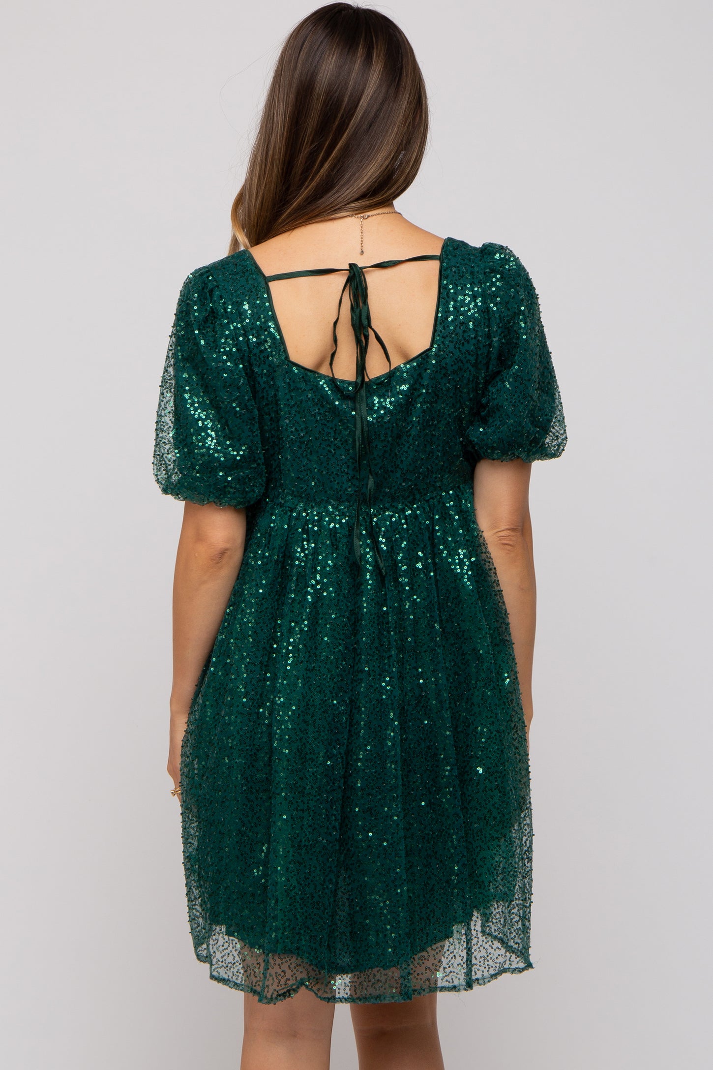 Forest Green Sequin Pearl Embellished Square Neck Babydoll Maternity Dress Forest Green Sequin Pearl Embellished Square Neck Babydoll Maternity Dress