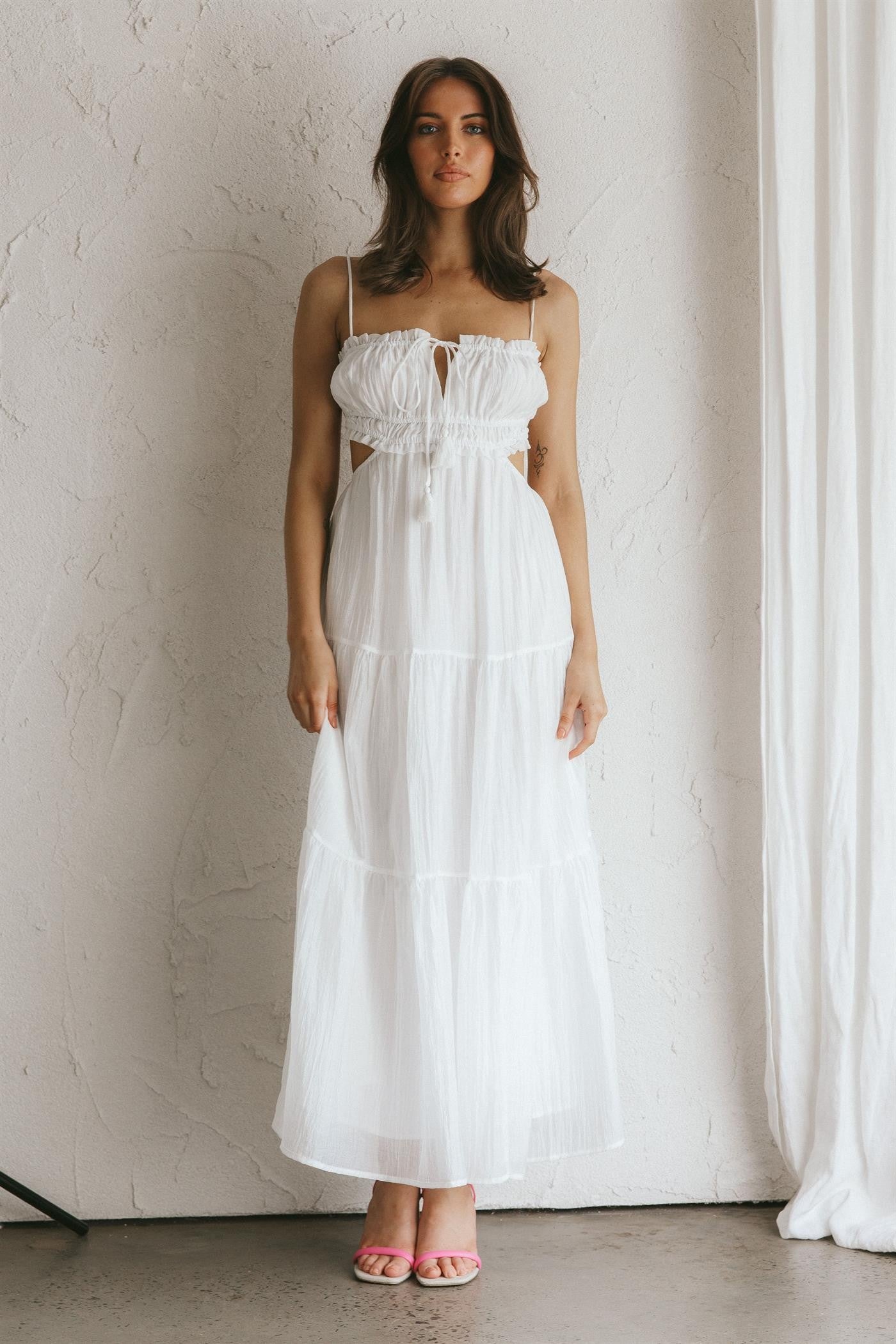 White Lined Dress With Adjustable Thin Straps