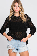 Black Chenille Open Knit Maternity Sweater