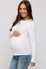 Ivory Ribbed Long Sleeve Maternity Top