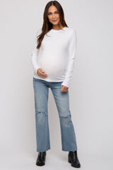 Ivory Ribbed Long Sleeve Maternity Top