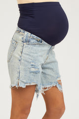 Light Blue Acid Wash Distressed Maternity Jean Shorts
