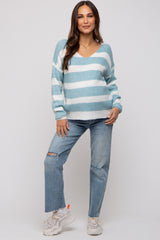 Blue Striped V-Neck Maternity Sweater