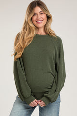 Olive Ribbed Long Sleeve Maternity Top