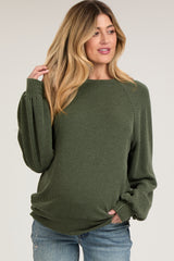 Olive Ribbed Long Sleeve Maternity Top