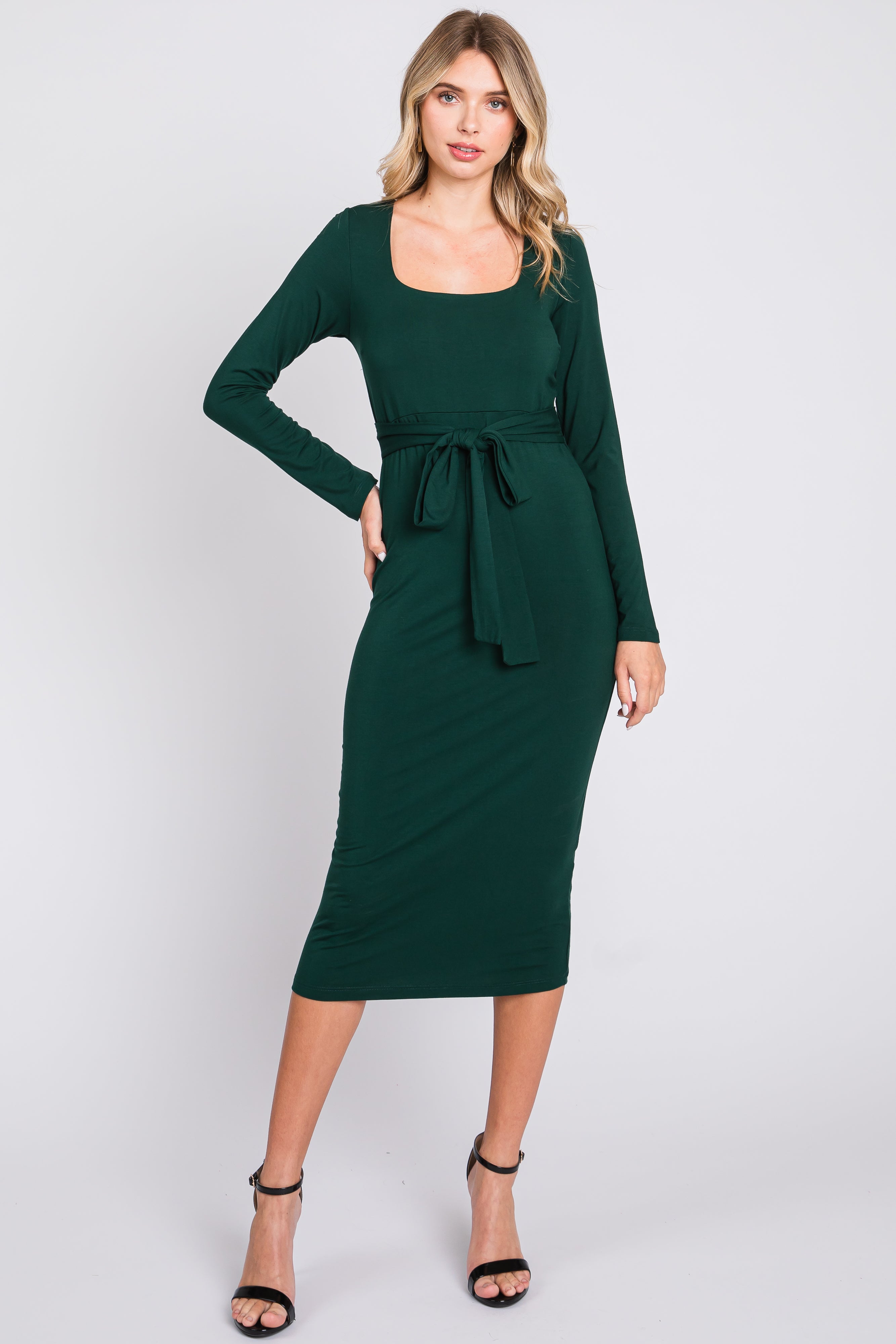 white christmas dresses Forest Green Basic Square Neck Midi Dress – PinkBlush