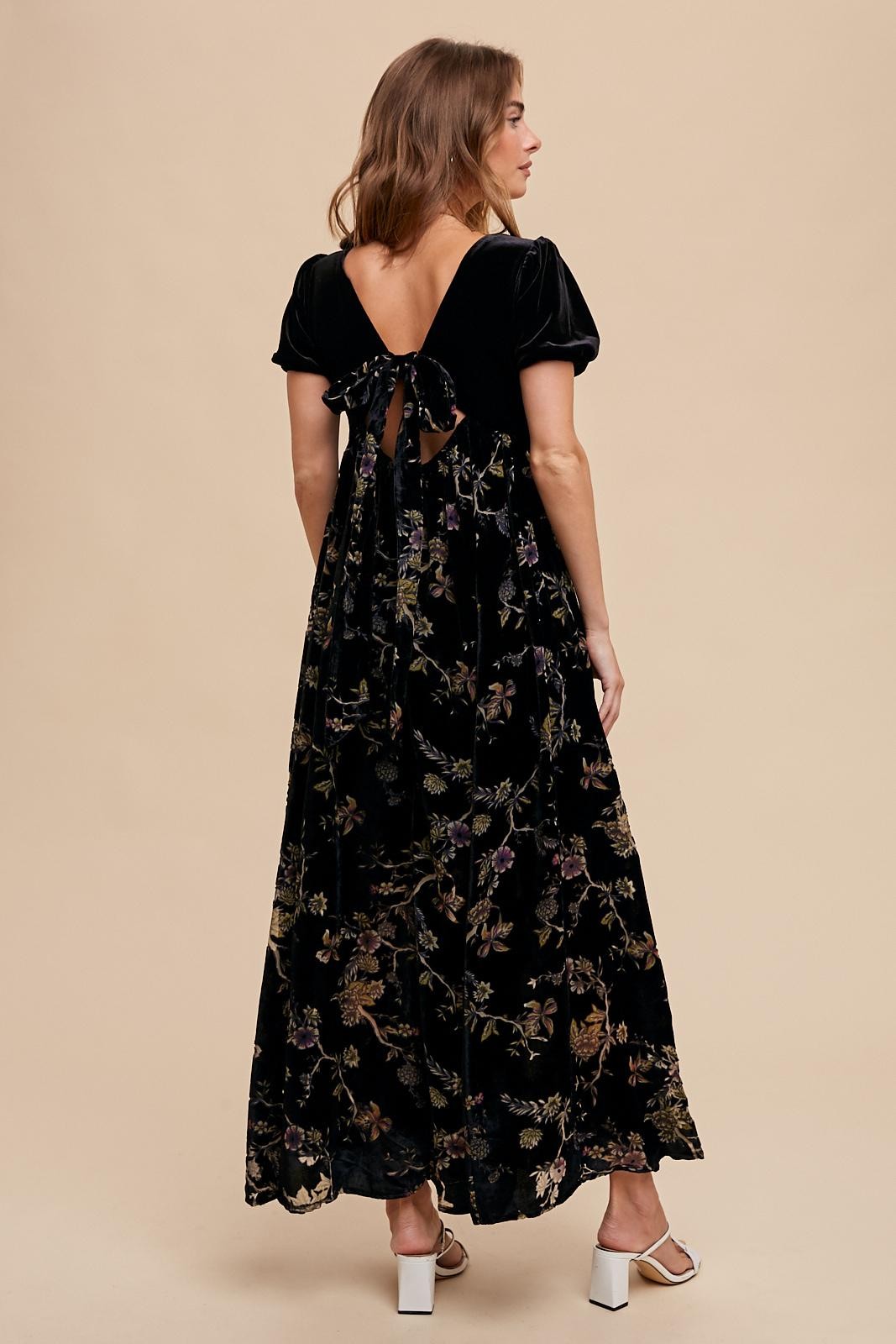 Black Floral Burnout Velvet Maxi Dress – PinkBlush
