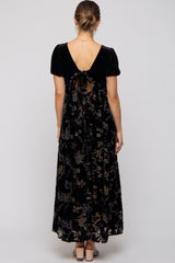 Black Floral Burnout Velvet Maternity Maxi Dress