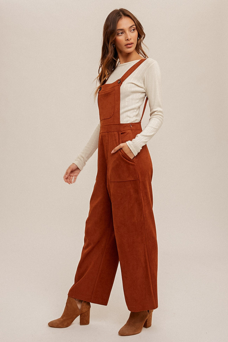 Rust Twill Suede Overall With Side Zipper – PinkBlush