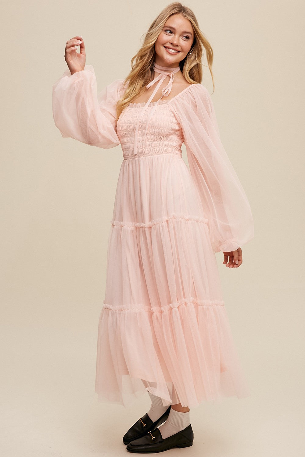 pale pink long sleeve dress Kai Maxi Dress in Pale Pink