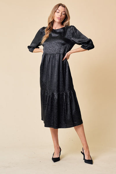 Black 3/4 Sleeve Tiered Midi Dress – PinkBlush