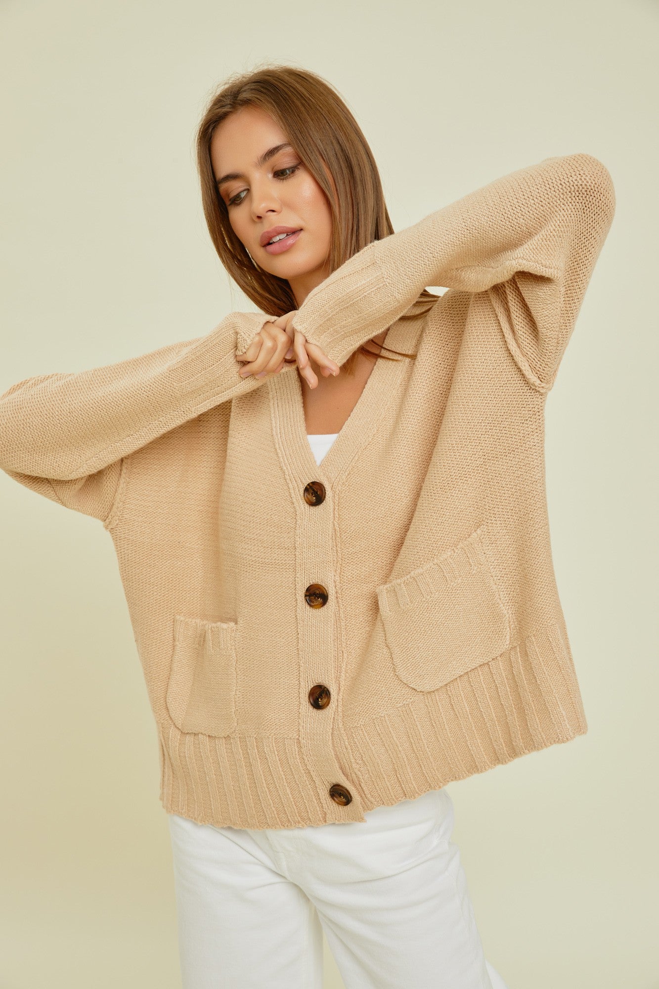 Oatmeal Button Up Sweater Cardigan– PinkBlush