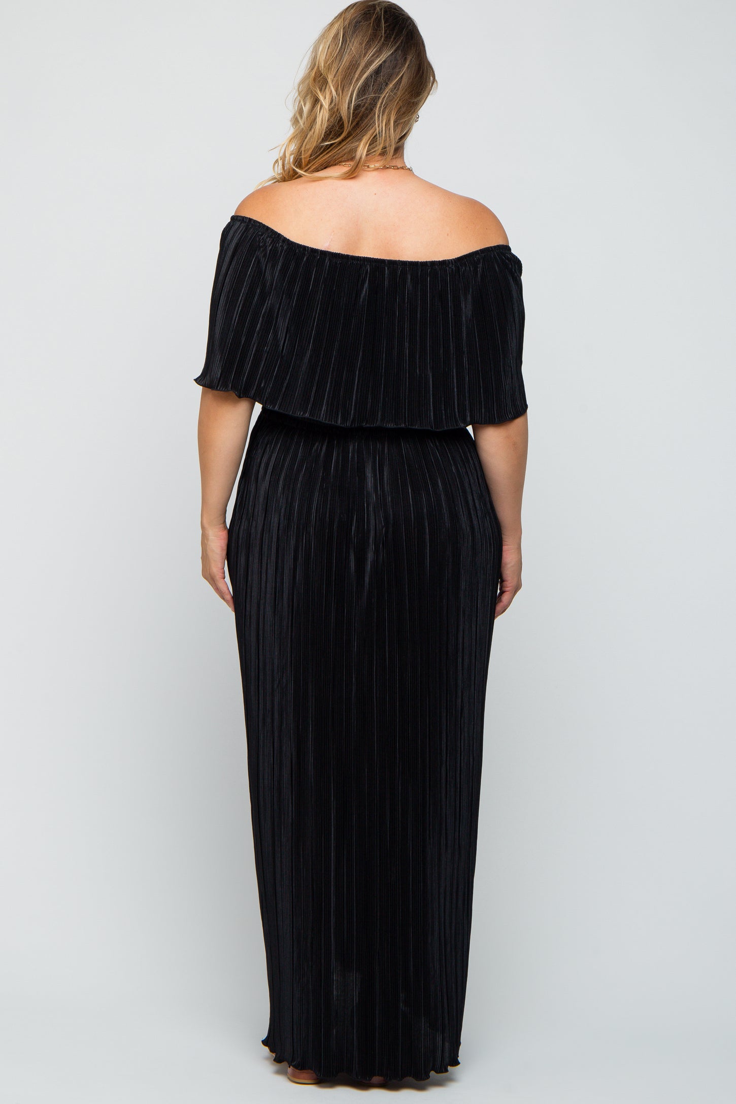off shoulder plisse dress Off-Shoulder Hybrid Pleated Dress