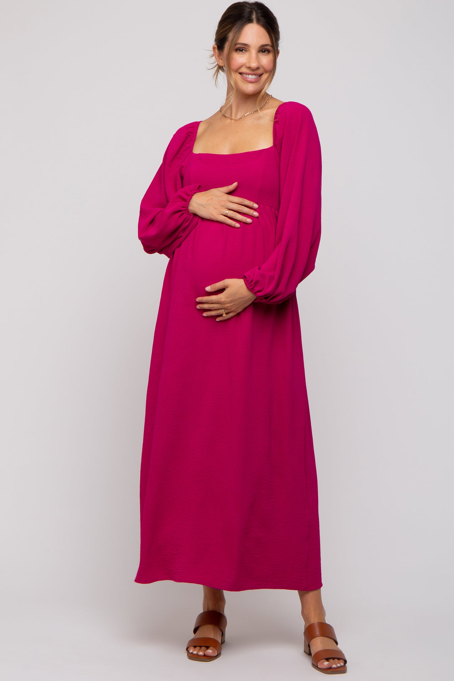 Magenta Square Neck Maternity Maxi Dress