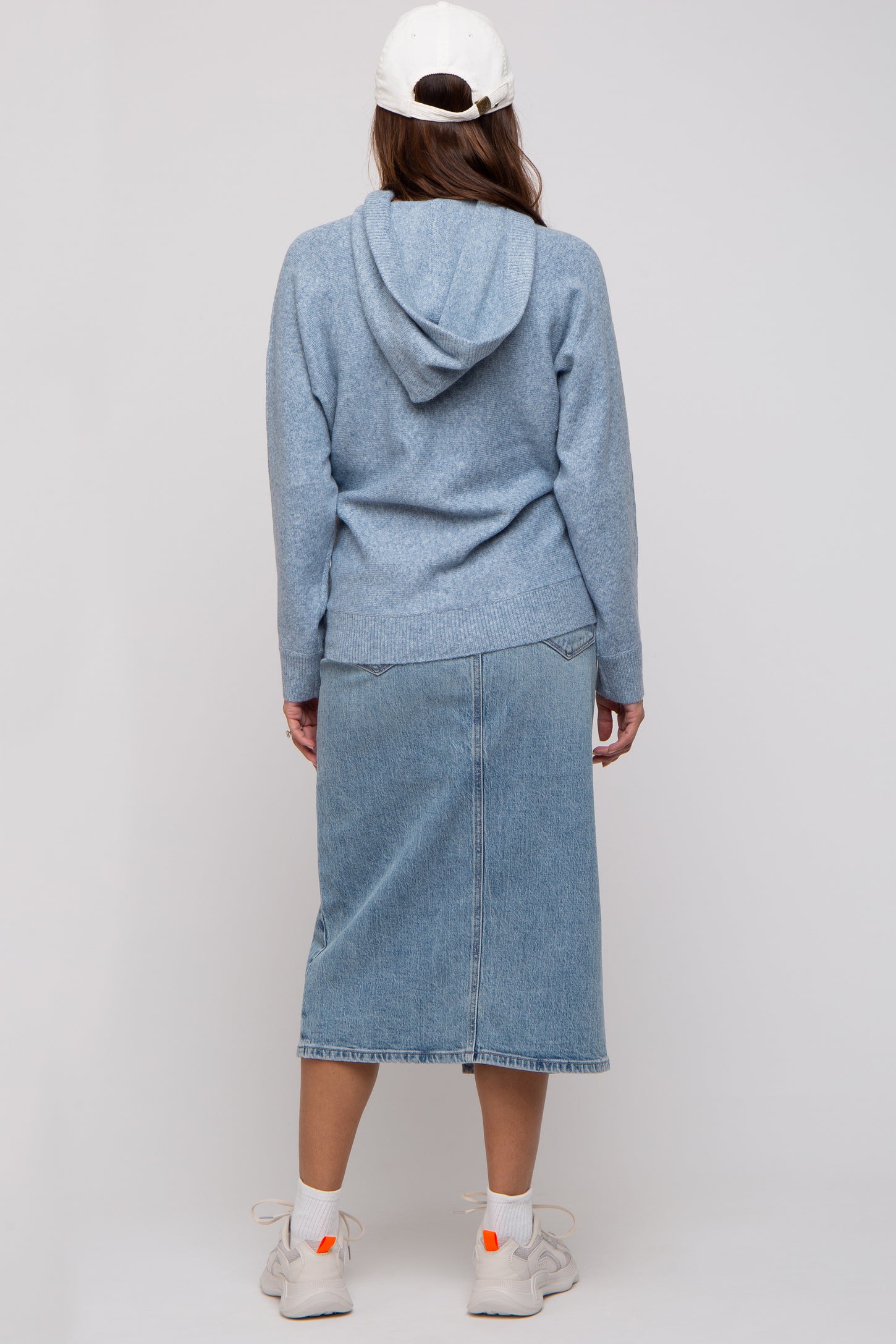 Blue Drawstring Hooded Maternity Sweater