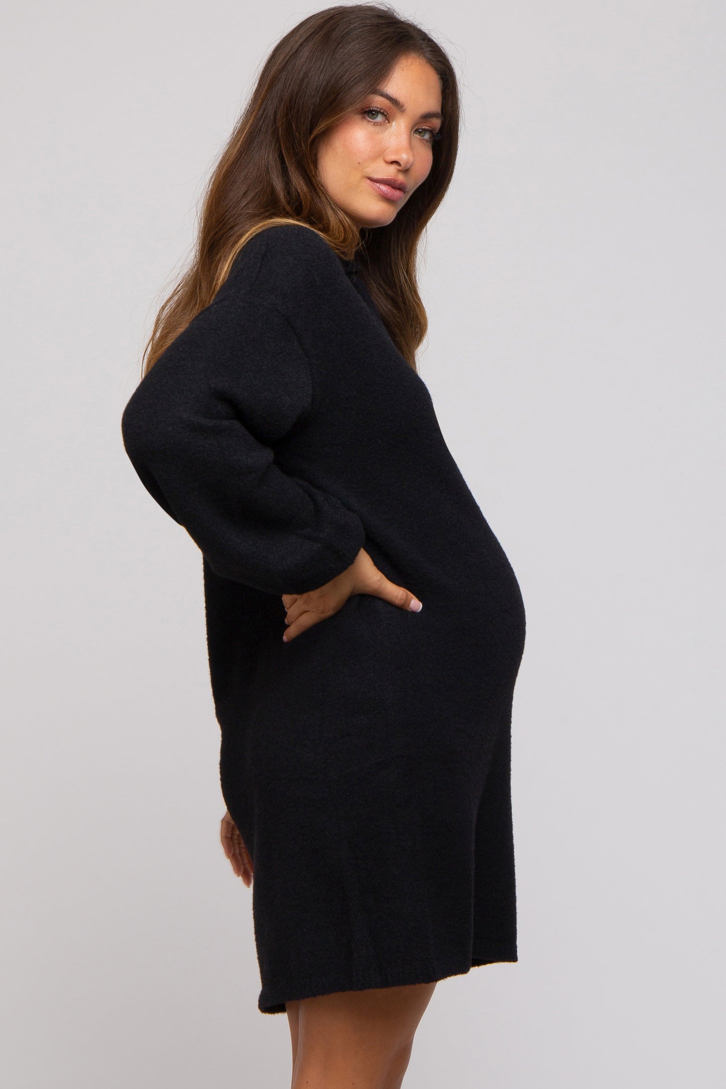 Black Maternity Mini Sweater Dress PinkBlush Black Maternity Mini Sweater Dress PinkBlush