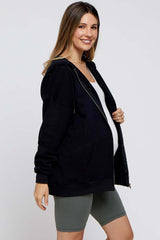 Black Hooded Maternity Jacket