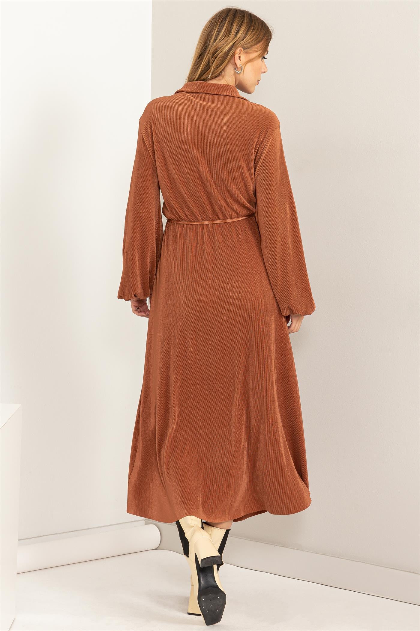 pleated tie belt dress Pleated tie-belt dress