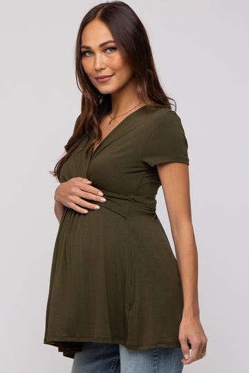 PinkBlush Olive Draped Front Maternity Nursing Top