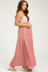 Mauve Color Block Front Cutout Sleeveless Maternity Midi Dress