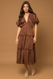 Brown Tiered Midi Dress