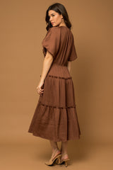 Brown Tiered Midi Dress