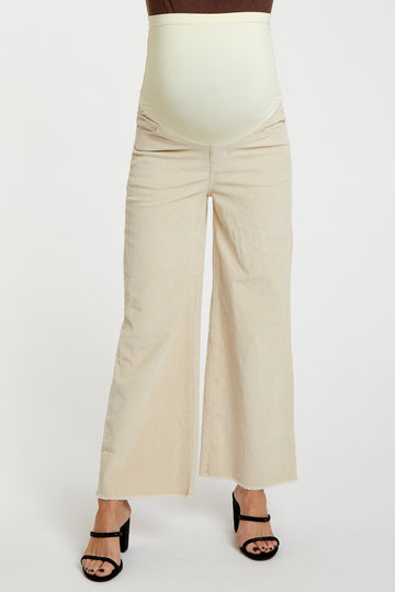 Cream Corduroy Raw Hem Maternity Pants