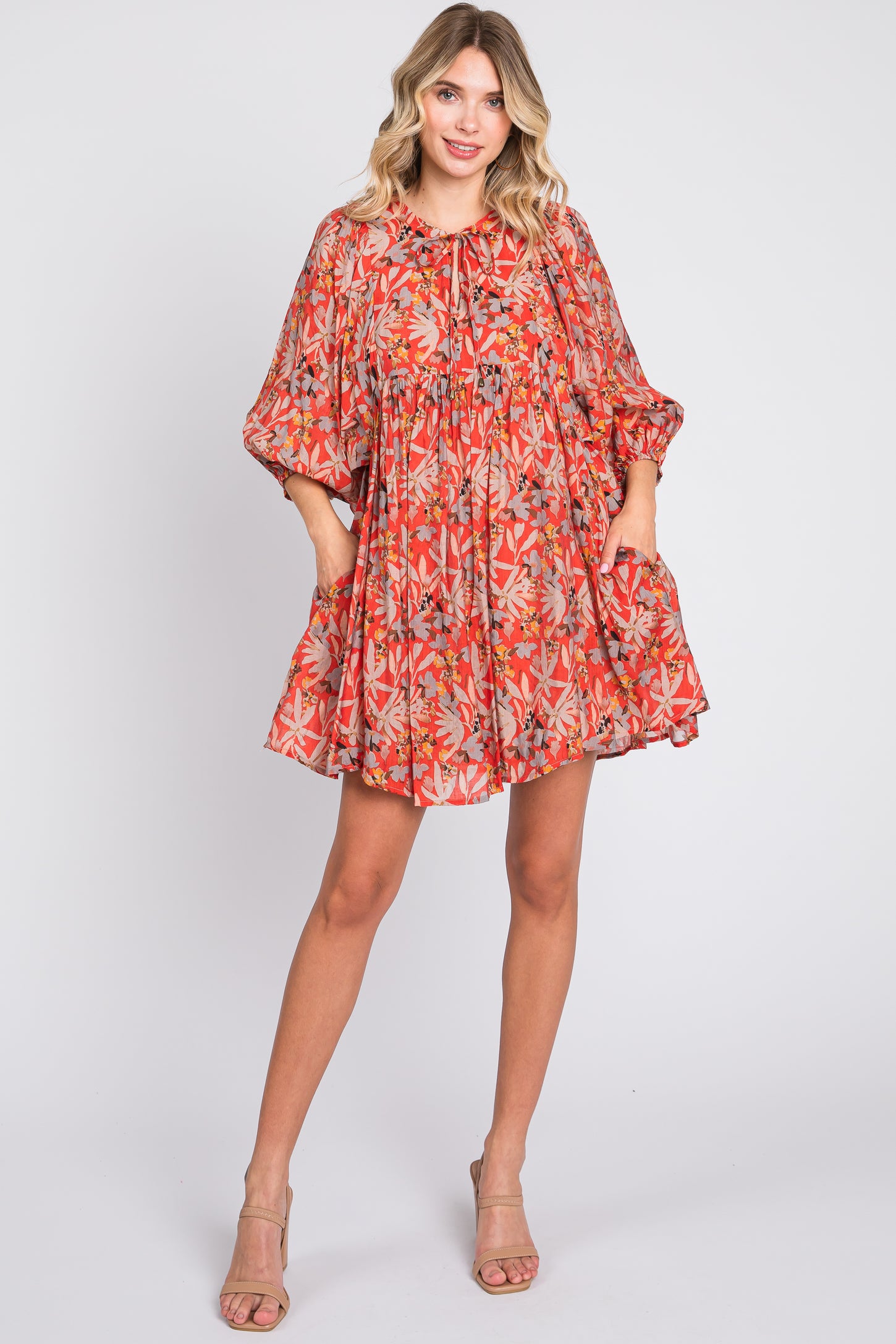 orange print maternity dress Orange Combo Flower Border Print Ruching Detail Maternity Maxi Dress