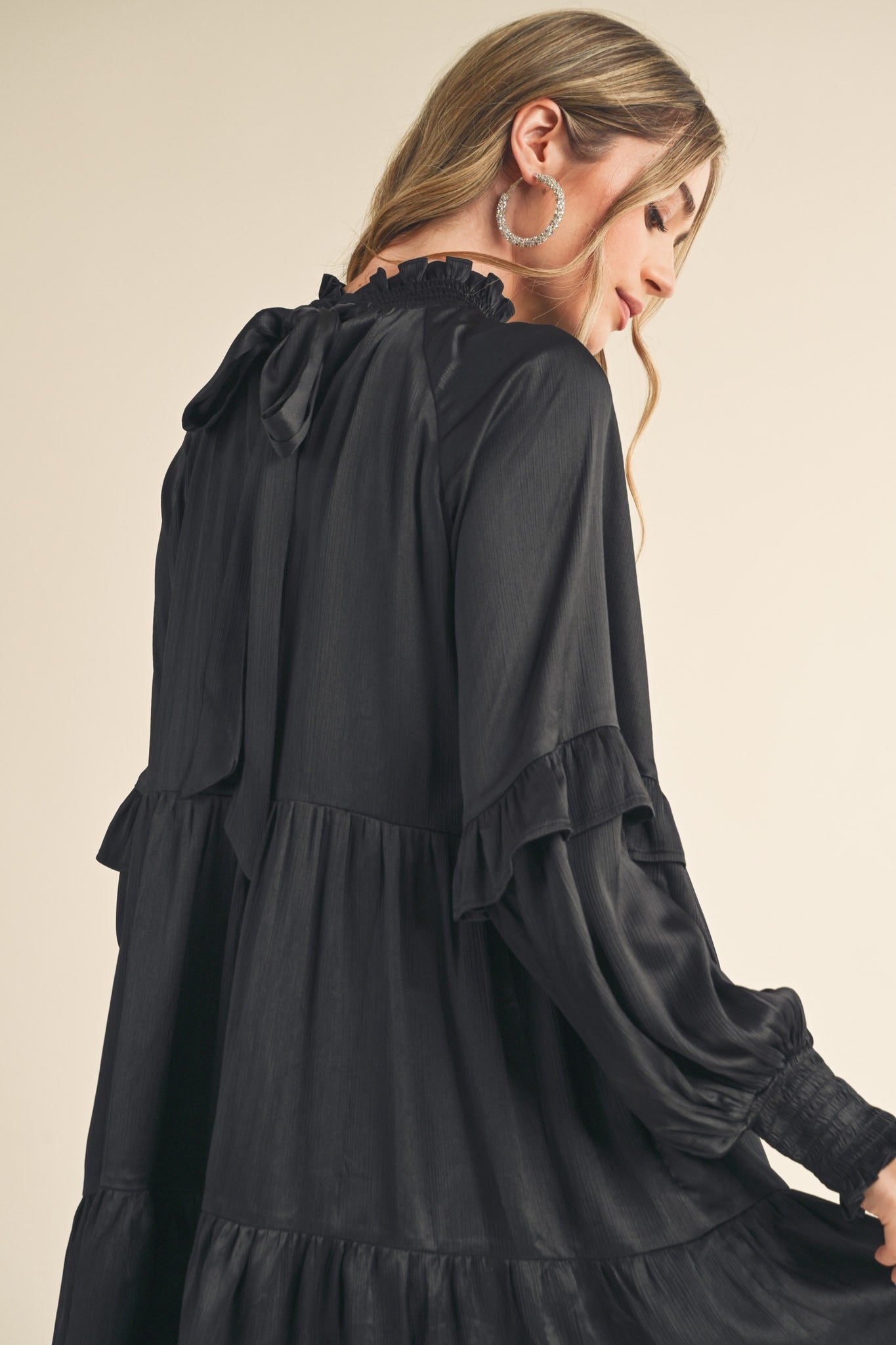 Black Mock Neck Tiered Mini Dress Black Mock Neck Tiered Mini Dress