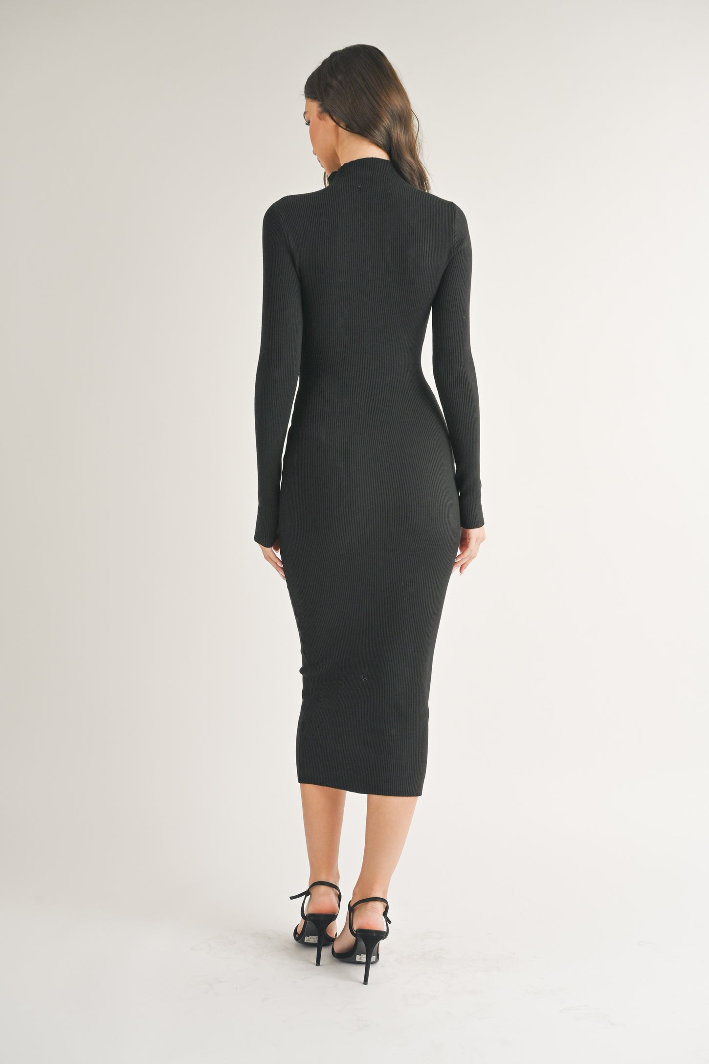 Black Mock Neck Long Sleeve Midi Dress– PinkBlush
