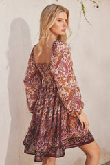 Rust Paisley Babydoll Swing Dress