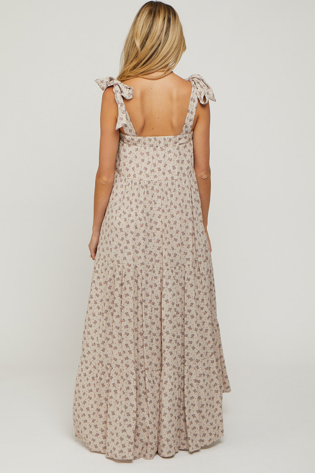 Taupe Floral Shoulder Tie Maternity Maxi Dress