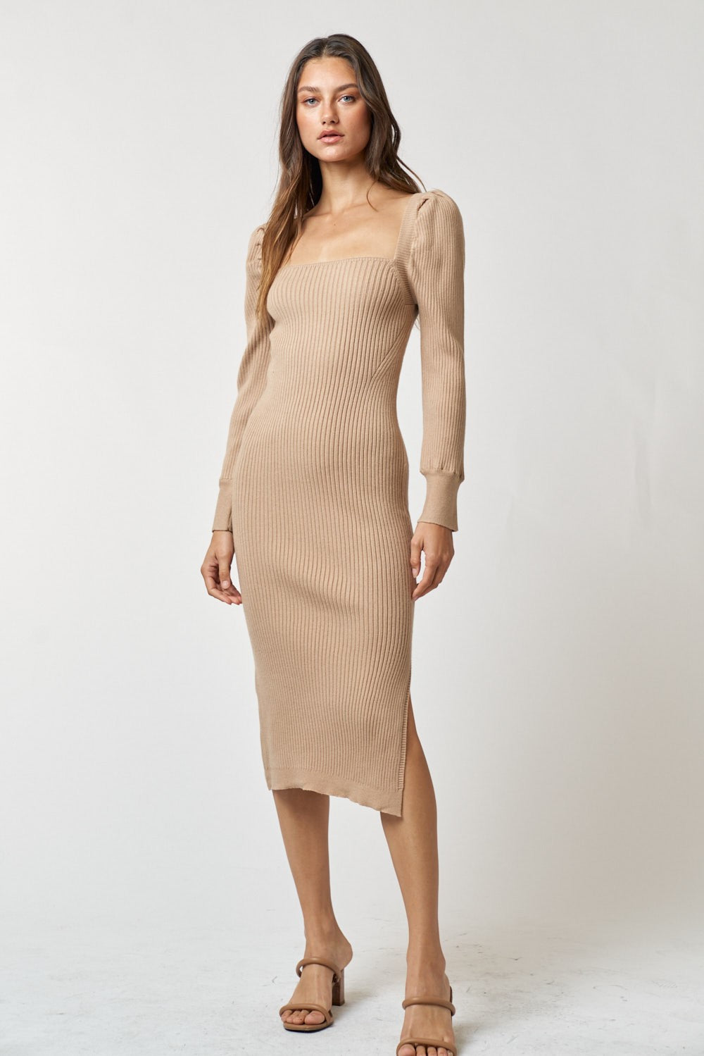 taupe knit dress Taupe Ribbed Knit Maxi Dress