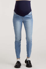 Light Blue Cropped Skinny Maternity Jeans