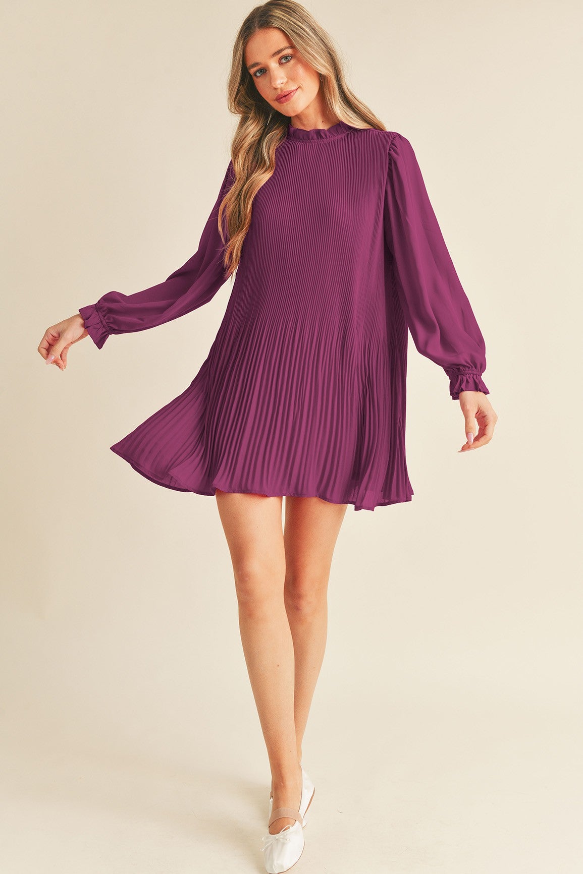 Orchid Dusty Purple Pleated High Neck Mini Dress – PinkBlush Orchid Dusty Purple Pleated High Neck Mini Dress – PinkBlush